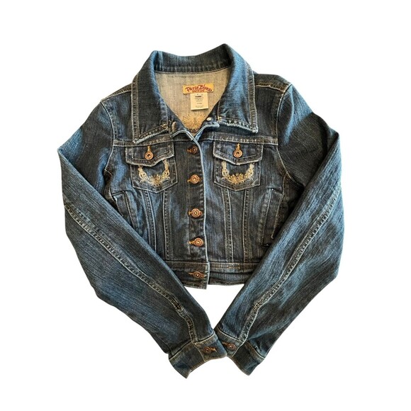 PARIS BLUES Girls Denim Jacket Embroider Rhinestones Size Large 12 to 14 - Picture 1 of 6